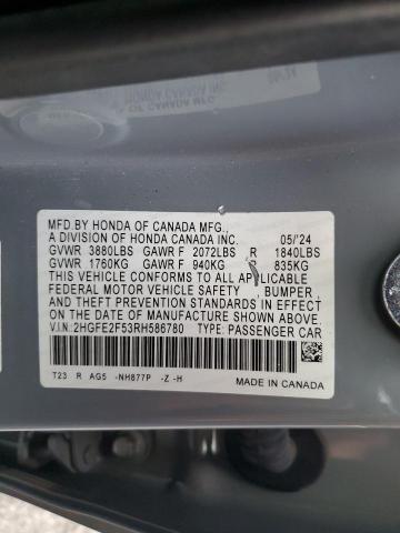 2HGFE2F53RH586780 - 2024 HONDA CIVIC SPORT 灰色 照片 12