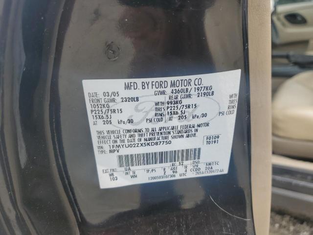 1FMYU02ZX5KD87750 - 2005 FORD ESCAPE XLS BLACK photo 12