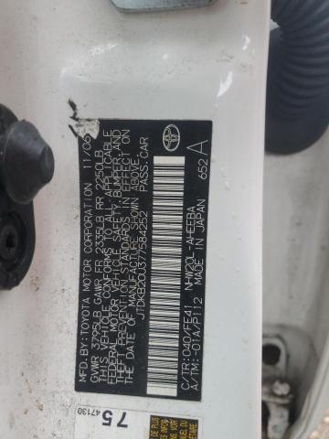JTDKB20U377584252 - 2007 TOYT PRIUS WHITE photo 12