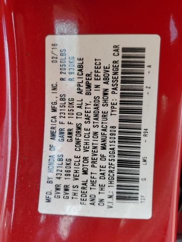 1HGCR2F50GA150908 - 2016 HONDA ACCORD SPORT Czerwony zdjęcie 12