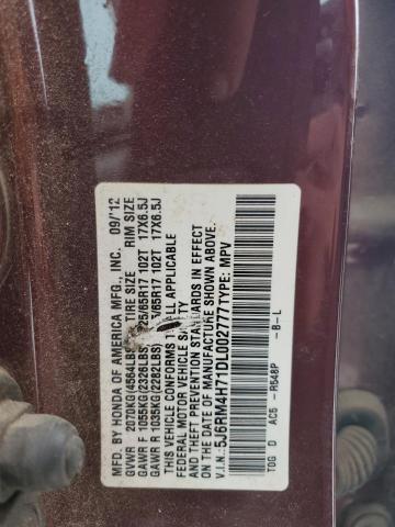 5J6RM4H71DL002777 - 2013 HONDA CR-V EXL MAROON photo 13