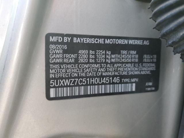 5UXWZ7C51H0U45146 - 2017 BMW X3 SDRIVE28I SILVER photo 13
