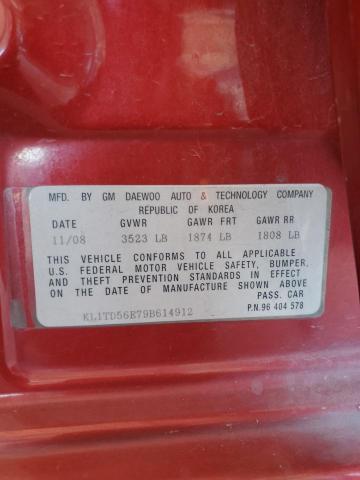 KL1TD56E79B614912 - 2009 CHEVROLET AVEO LS Қызыл фото 13