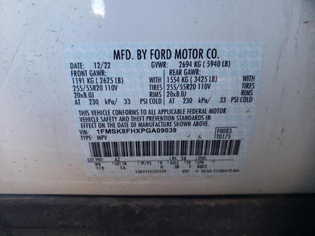 1FMSK8FHXPGA09039 - 2023 FORD EXPLORER LIMITED WHITE photo 13