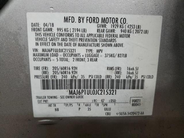 MAJ6P1UL0JC215321 - 2018 FORD ECOSPORT SE 银色 照片 13