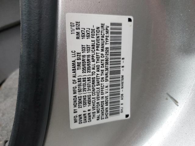 5FNRL38738B012528 - 2008 HONDA ODYSSEY EXL SILVER photo 13