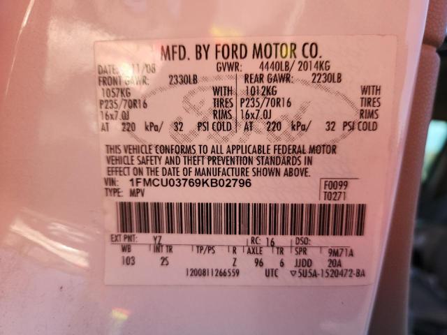 1FMCU03769KB02796 - 2009 FORD ESCAPE XLT 白色 照片 14