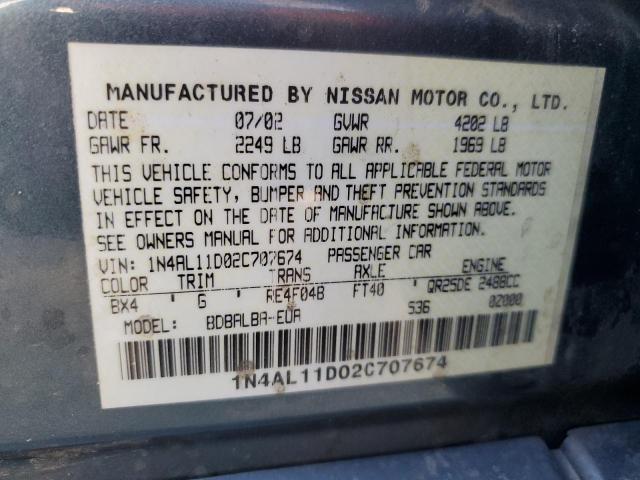 1N4AL11D02C707674 - 2002 NISSAN ALTIMA BASE ტალღისფერი ფოტო 12