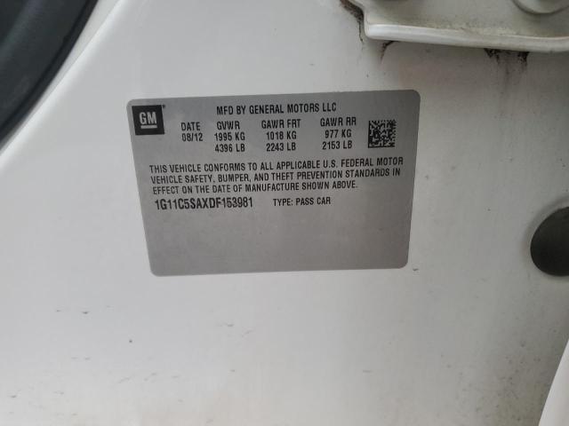 1G11C5SAXDF153981 - 2013 CHEVROLET MALIBU 1LT WHITE photo 12