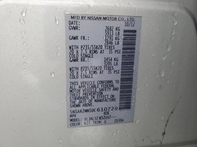 5N1AR2MN5DC610729 - 2013 NISSAN PATHFINDER S Արծաթագույն լուսանկար 14