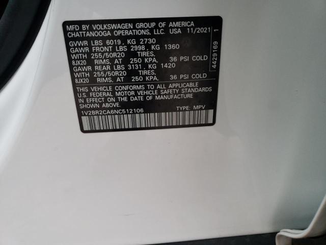 1V2BR2CA6NC512106 - 2022 VOLKSWAGEN ATLAS SEL Ağ foto 14