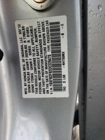 19XFB2F92DE229475 - 2013 HONDA CIVIC EXL ვერცხლისფერი ფოტო 13