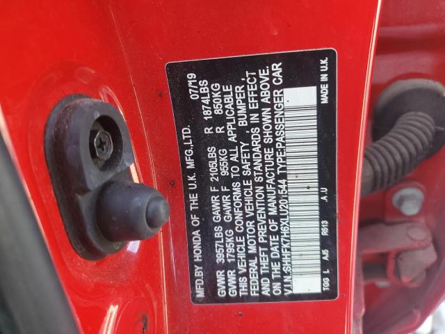 SHHFK7H6XLU201544 - 2020 HONDA CIVIC EX RED photo 12