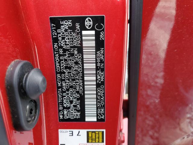 JTDKARFPXH3064930 - 2017 TOYOTA PRIUS PRIM 红色 照片 13