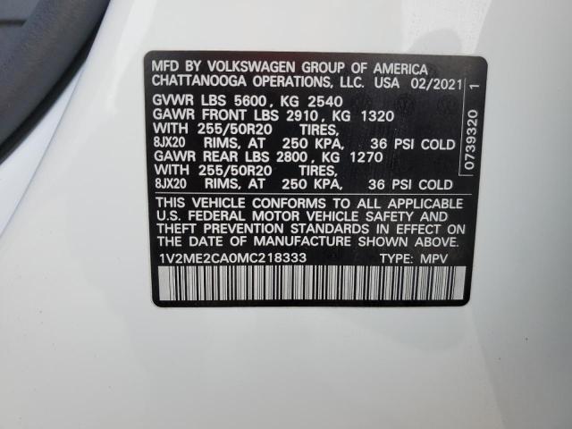 1V2ME2CA0MC218333 - 2021 VOLKSWAGEN ATLAS CROS SE WHITE photo 13
