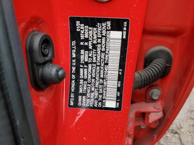 SHHFK7H87LU215452 - 2020 HONDA CIVIC EXL წითელი ფოტო 13