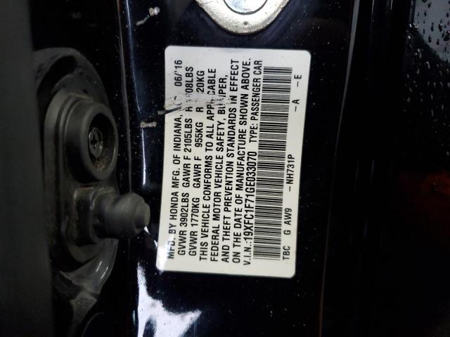 19XFC1F71GE033070 - 2016 HONDA CIVIC EXL შავი ფოტო 12