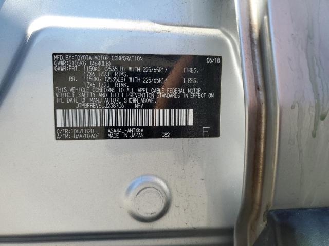 JTMBFREV6JJ238706 - 2018 TOYOTA RAV4 LE ვერცხლისფერი ფოტო 14