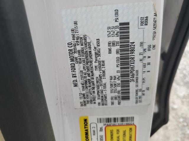 3FA6P0H7XDR198024 - 2013 FORD FUSION SE WHITE photo 12