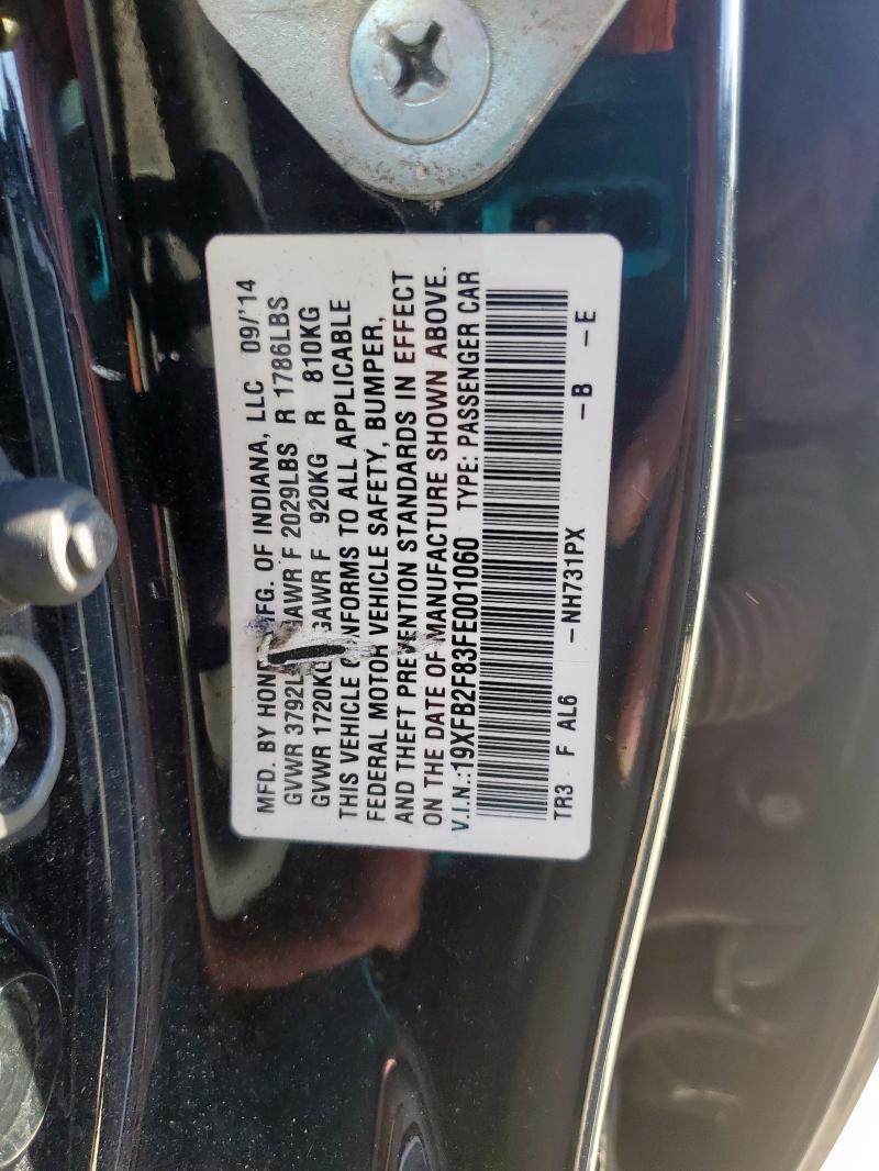 19XFB2F83FE001060 - 2015 HONDA CIVIC EX BLACK photo 12