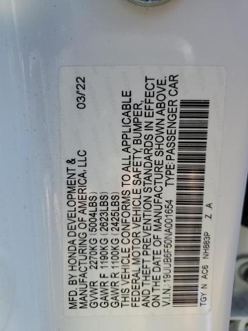 19UUB6F50NA001654 - 2022 ACURA TLX TECH A 白色 照片 12