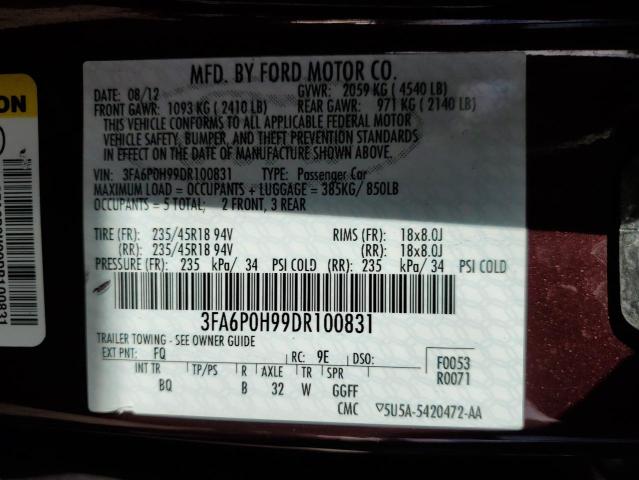 3FA6P0H99DR100831 - 2013 FORD FUSION SE 紫色 照片 12