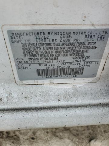 3N1CN7AP7DL844468 - 2013 NISSAN VERSA S 白色 照片 12