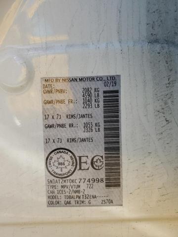 5N1AT2MT0KC774998 - 2019 NISSAN ROGUE S 白色 照片 13