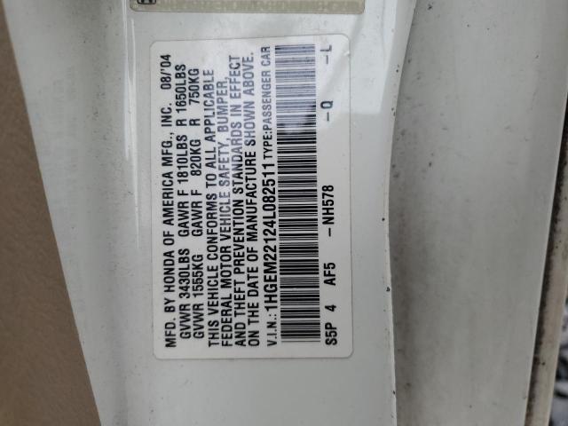 1HGEM22124L082511 - 2004 HONDA CIVIC DX VP WHITE photo 12