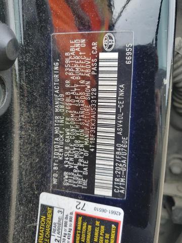 4T1BF3EK3AU533128 - 2010 TOYOTA CAMRY BASE 黑色 照片 12