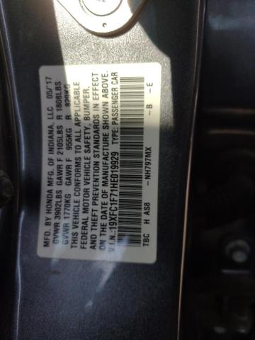 19XFC1F71HE019929 - 2017 HONDA CIVIC EXL გრაფიტი ფოტო 12