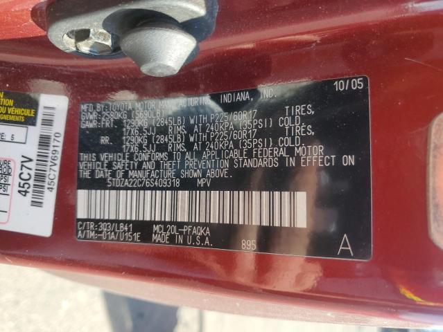 5TDZA22C76S409318 - 2006 TOYOTA SIENNA XLE RED photo 14