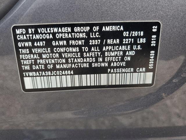 1VWBA7A38JC024664 - 2018 VOLKSWAGEN PASSAT SE Gris photo 12