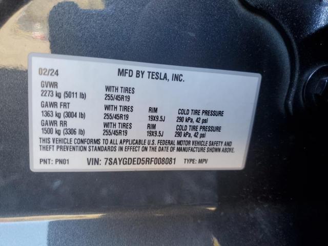 7SAYGDED5RF008081 - 2024 TESLA MODEL Y Szary zdjęcie 12