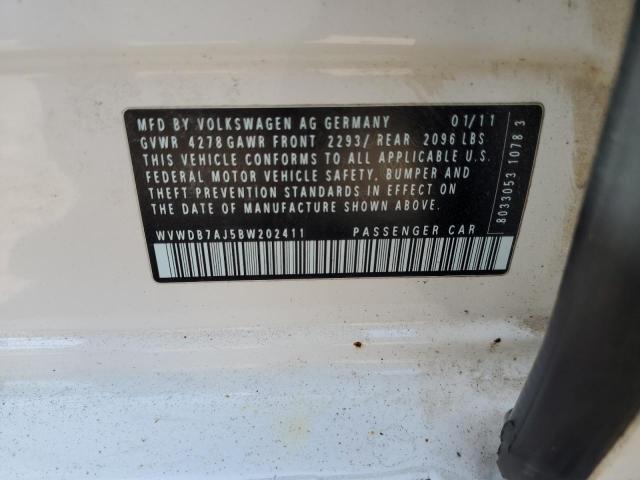 WVWDB7AJ5BW202411 - 2011 VOLKSWAGEN GOLF WHITE photo 12
