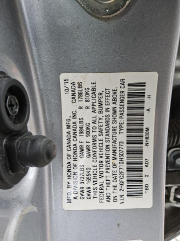 2HGFC2F71GH507773 - 2016 HONDA CIVIC EX SILVER photo 12