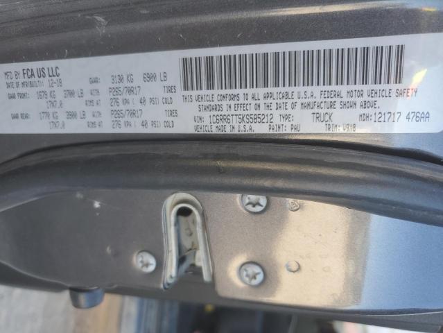 1C6RR6TT5KS585212 - 2019 RAM 1500 CLASS SLT შავი ფოტო 12