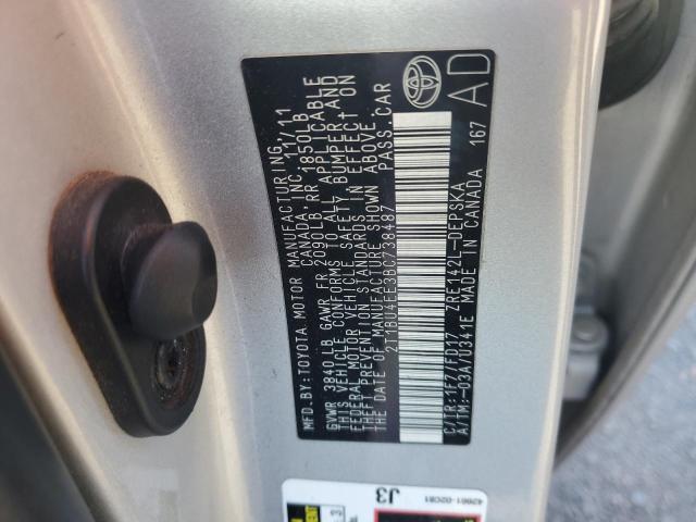 2T1BU4EE3BC738487 - 2011 TOYOTA COROLLA BASE ვერცხლისფერი ფოტო 12