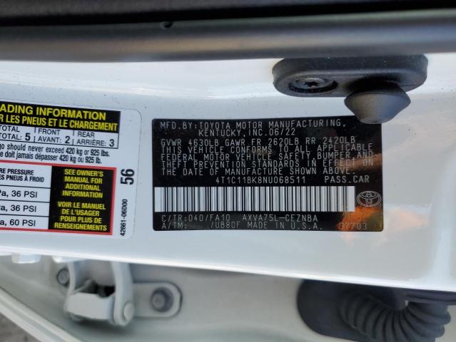 4T1C11BK8NU068511 - 2022 TOYOTA CAMRY LE WHITE photo 13