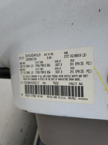 1D7HG48N74S762117 - 2004 DODGE DAKOTA QUAD SLT WHITE photo 12