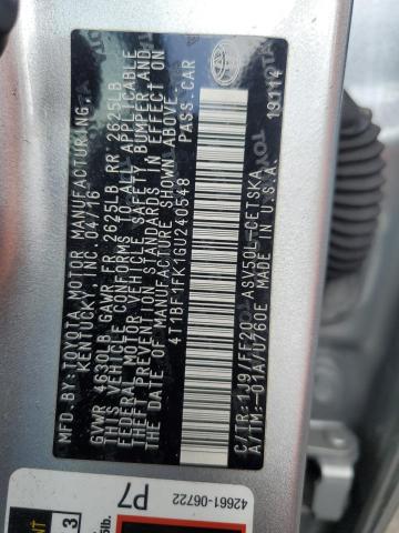 4T1BF1FK1GU240548 - 2016 TOYOTA CAMRY LE SILVER photo 12