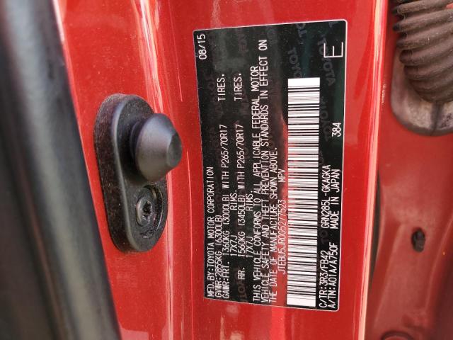 JTEBU5JR0G5277523 - 2016 TOYOTA 4RUNNER SR5/SR5 PREMIUM RED photo 12