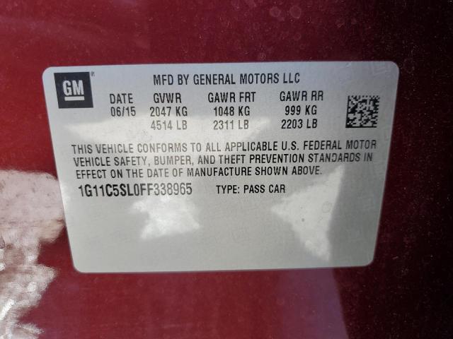 1G11C5SL0FF338965 - 2015 CHEVROLET MALIBU 1LT BURGUNDY photo 14