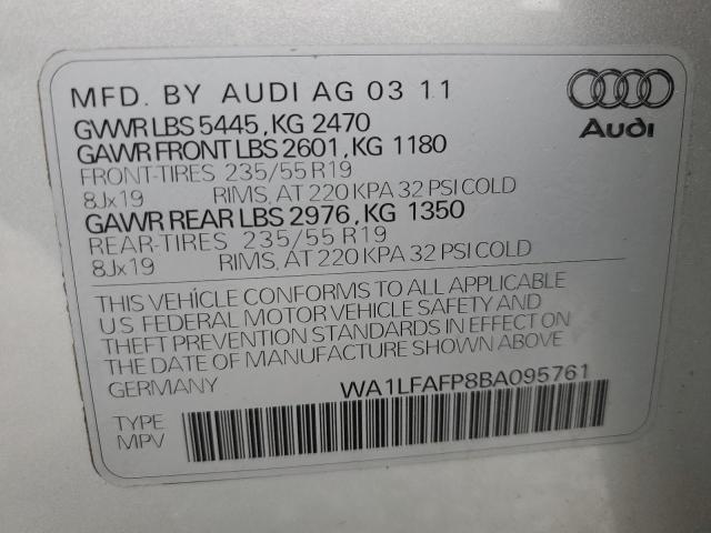 WA1LFAFP8BA095761 - 2011 AUDI Q5 PREMIUM PLUS SILVER photo 13