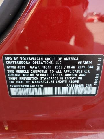 1VWBS7A30FC016370 - 2015 VOLKSWAGEN PASSAT SE RED photo 12