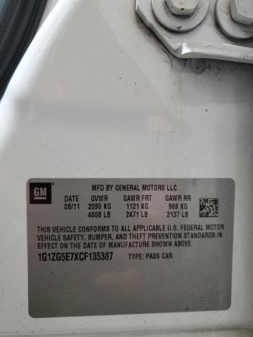 1G1ZG5E7XCF135387 - 2012 CHEVROLET MALIBU LTZ WHITE photo 13