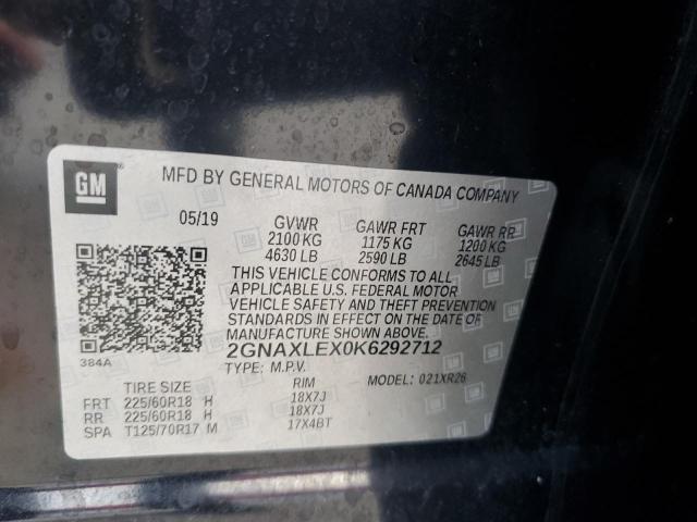 2GNAXLEX0K6292712 - 2019 CHEVROLET EQUINOX LT შავი ფოტო 13