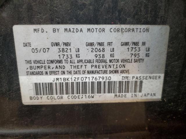 JM1BK12F071767930 - 2007 MAZDA 3 I შავი ფოტო 12