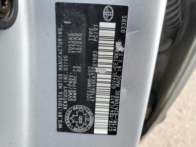 4T1BK46K87U001883 - 2007 TOYOTA CAMRY LE SILVER photo 12