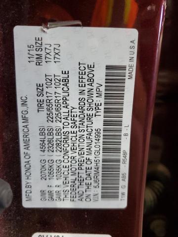 5J6RM4H51GL014995 - 2016 HONDA CR-V EX 棕色 照片 14